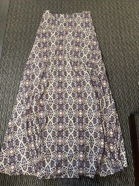 LuLaRoe Cream and Purple Printed Maxi Skirt